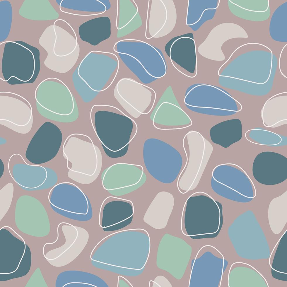 patrón transparente con una composición abstracta de formas simples. estilo de collage de moda, minimalismo. piedras y vidrios en tonos tierra pastel. vector