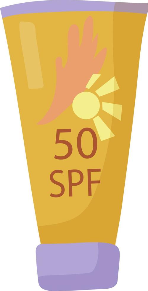 Sunscreen. Protects your skin from the harmful rays of the sun. SPF 50. A must-have for vacations and travel. element for your design. vector