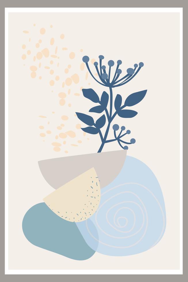 plantilla con composición abstracta de formas simples y elementos botánicos naturales. estilo collage, minimalismo vector