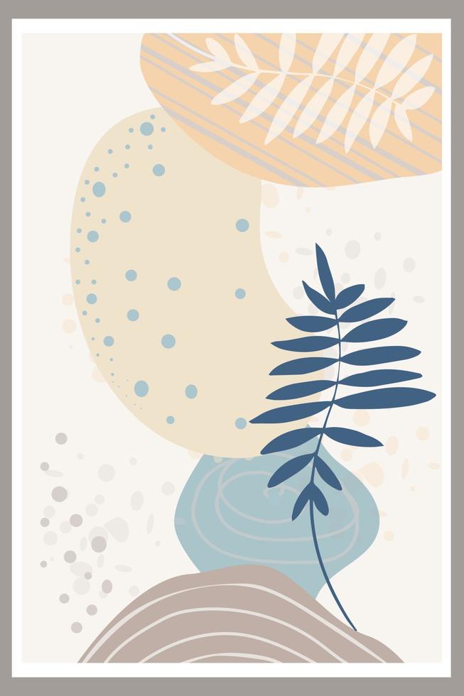 Template with abstract composition of simple shapes and natural botanical elements. Collage style, minimalism. vector