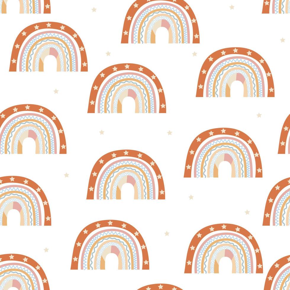 Seamless pattern. Hand drawn rainbow pattern in boho style. Abstract minimalist elements vector