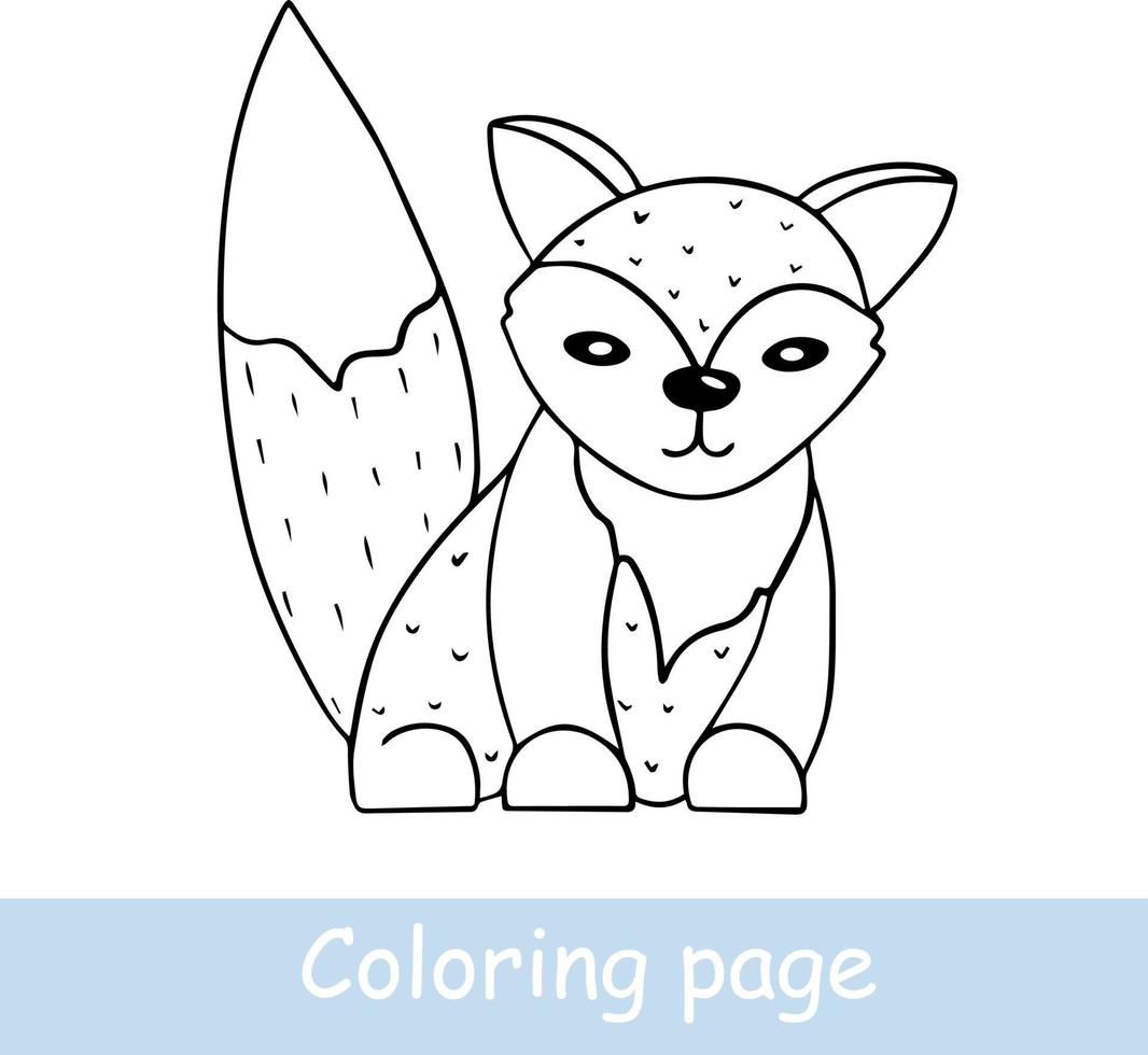 Cute cartoon fox coloring page. Learn to draw animals. Vector line art, hand drawing. Coloring book for children