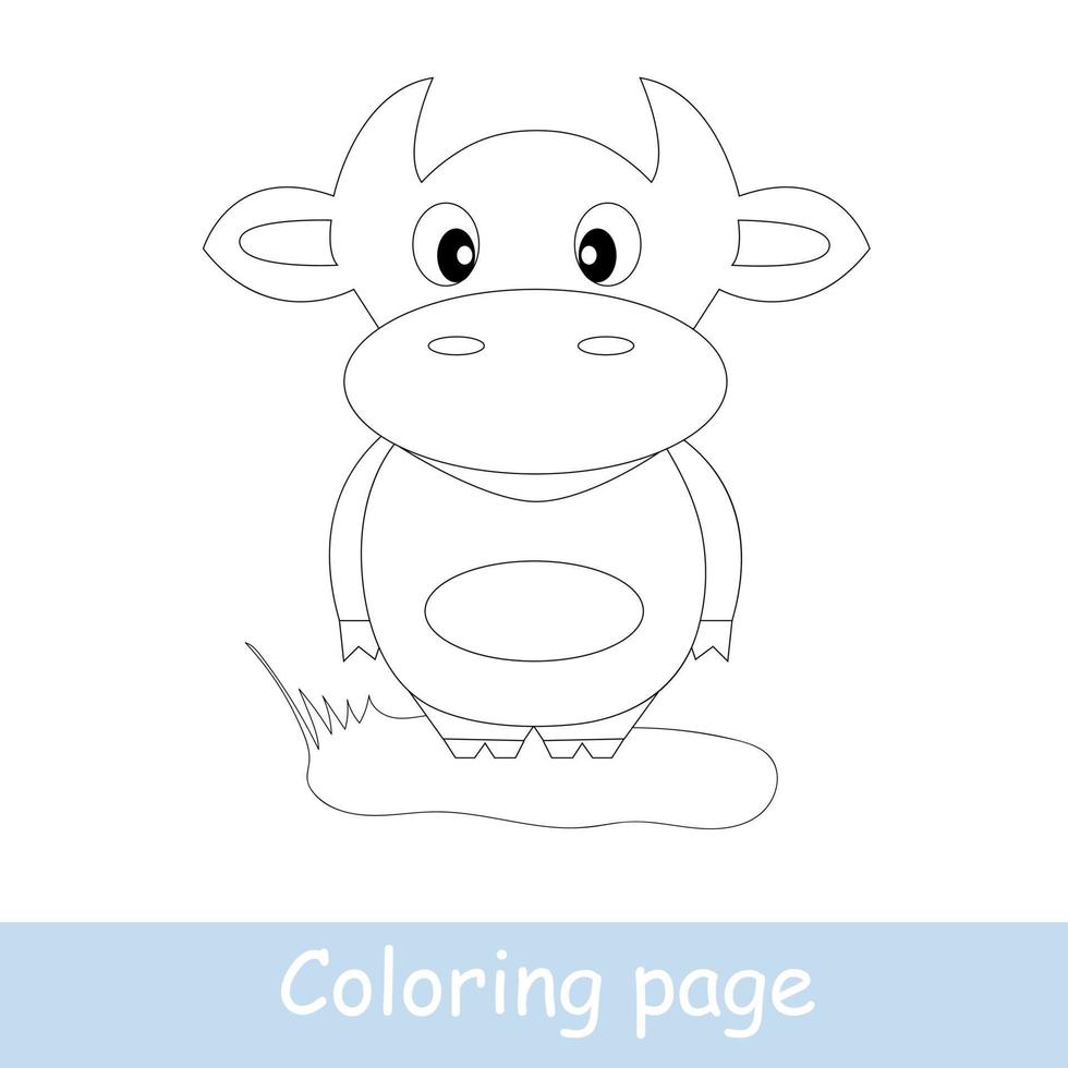 Cute cartoon piggy coloring page. Learn to draw animals. Vector line art, hand drawing. Coloring book for children.