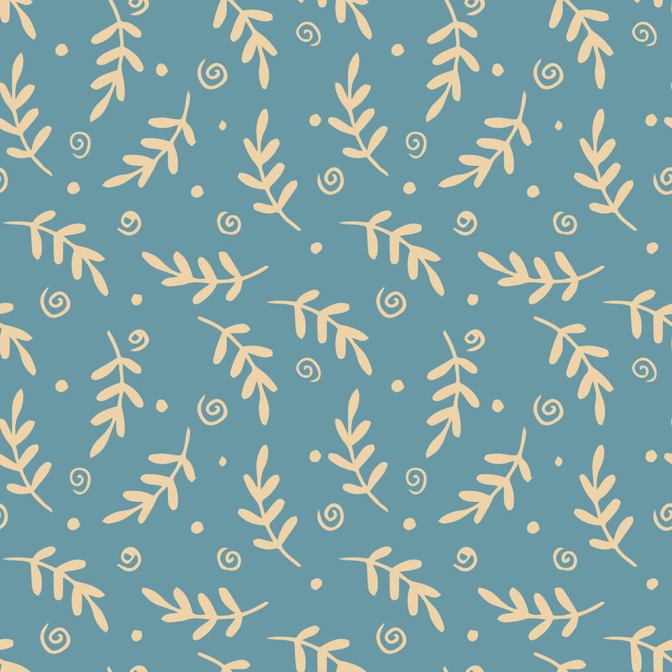 Seamless pattern with branches and leaves and abstract doodles vector