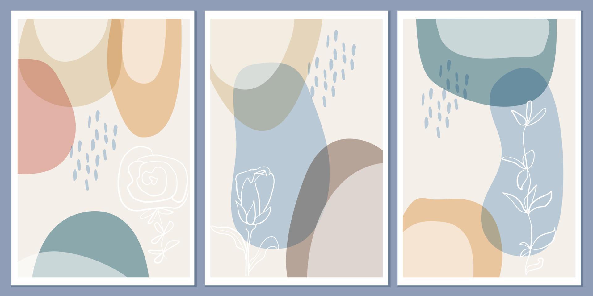 Set of templates with abstract composition of simple shapes and natural botanical elements. vector