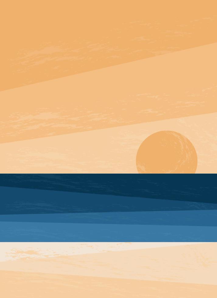 Sunset and sunrise at sea. Water surface sandy beach. Ocean abstract stylish background with tropical coastline. Blue water and sky of different shades. vector