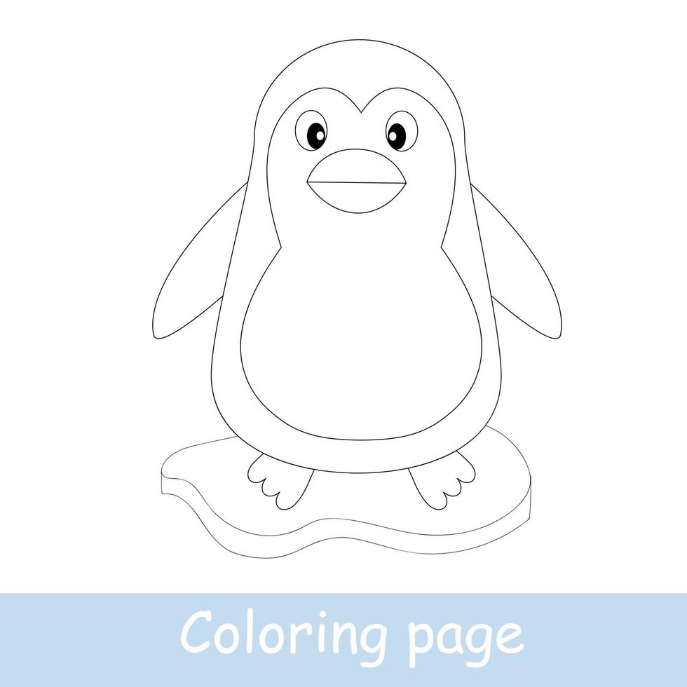 Cute cartoon penguin coloring page. Learn to draw animals. Vector line art, hand drawing. Coloring book for kids.