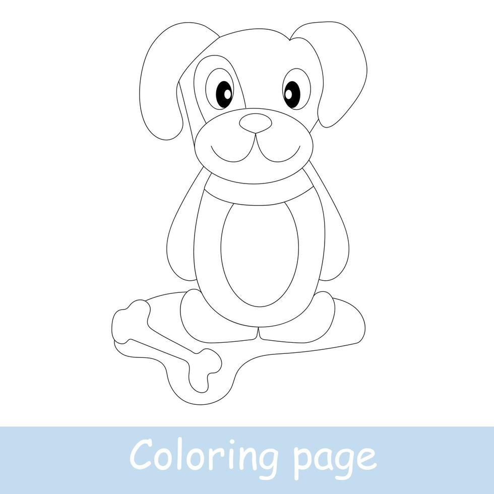 Cute cartoon puppy coloring page. Learn to draw animals. Vector line art, hand drawing. Coloring book for kids