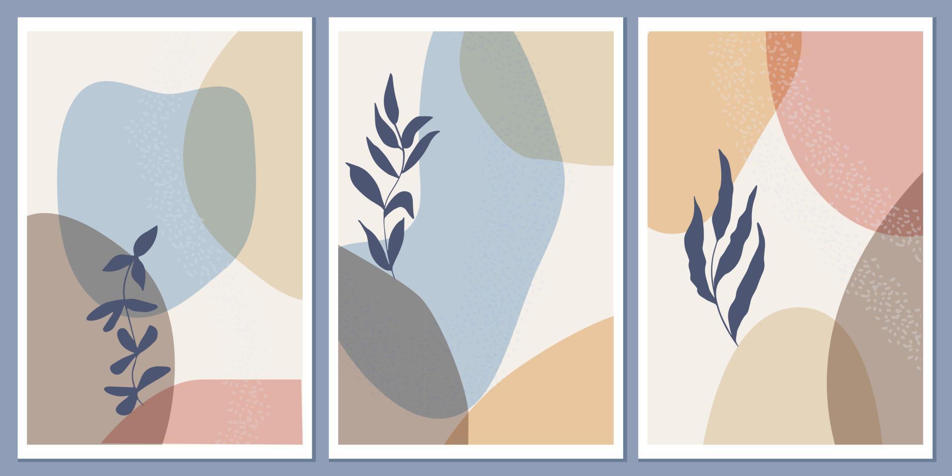 conjunto de plantillas con composición abstracta de formas simples y elementos botánicos naturales. estilo collage, minimalismo. vector