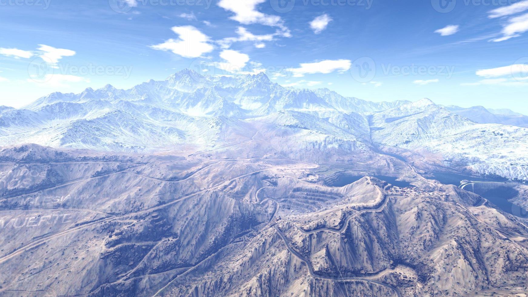 Natural landscape, mountains, forests, aerial shot, realistic 3D rendering photo