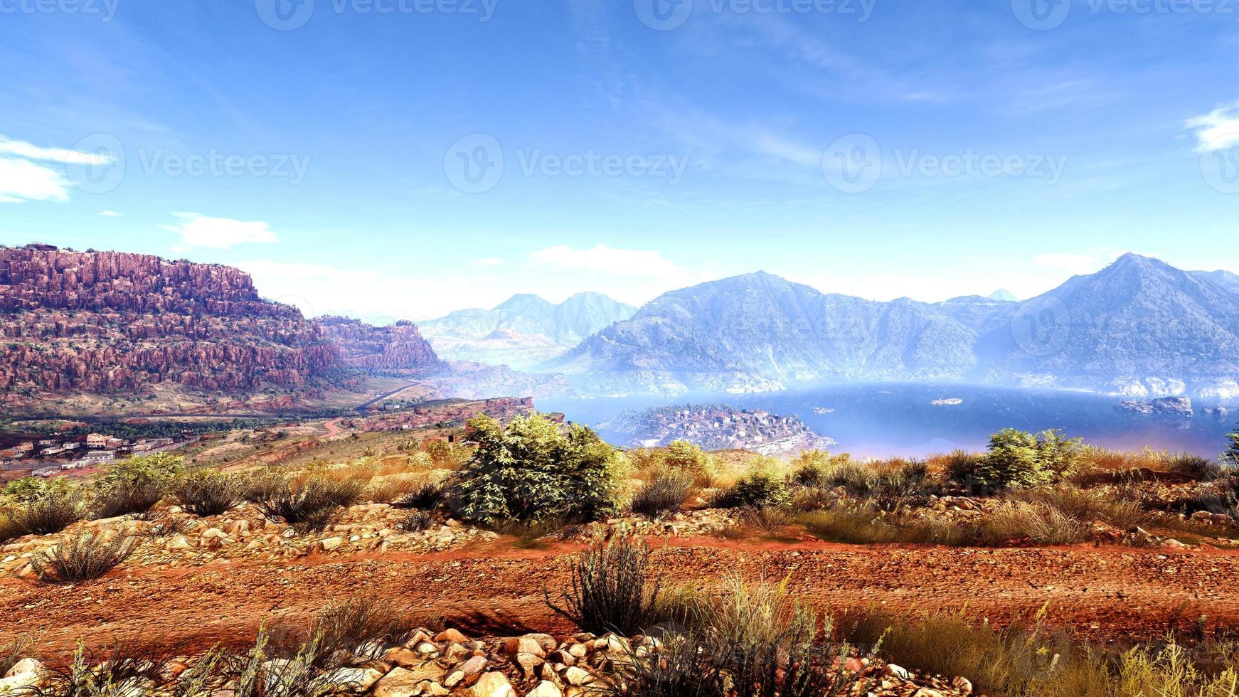 hot desert at aerial of a vast landscape on the surface of the earth 3D rendering photo
