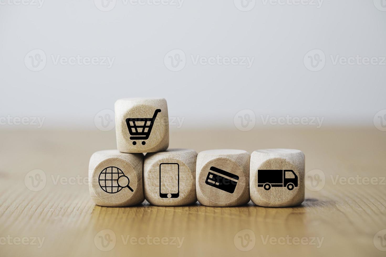 Online shopping and e-commerce icon include trolley cart credit card and delivery truck concept. photo