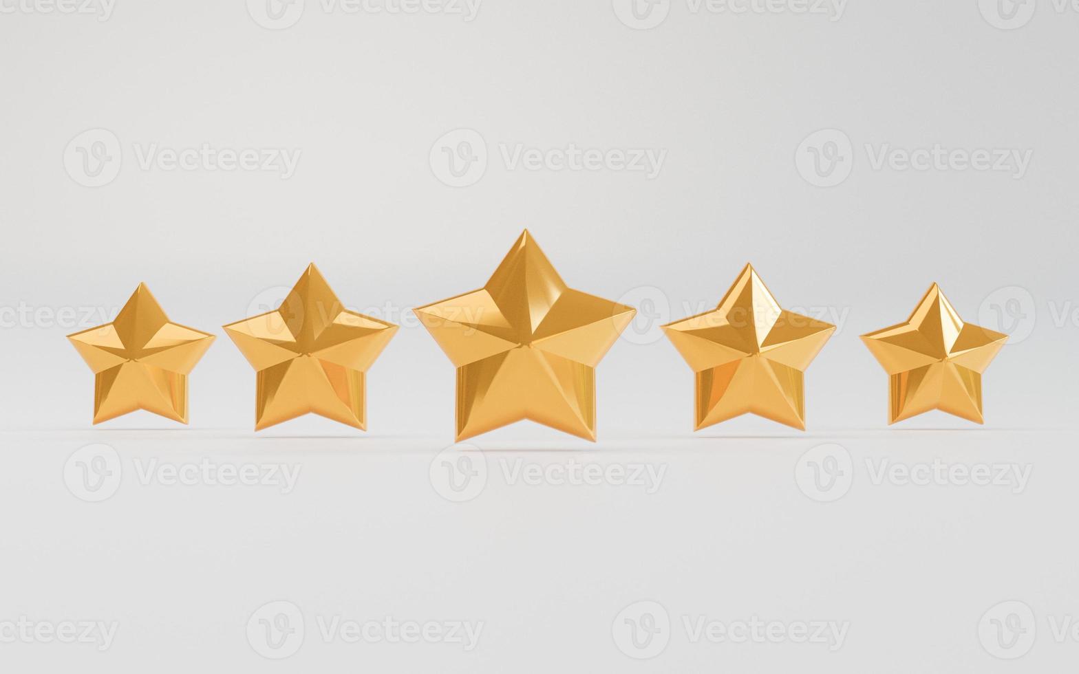 Five golden stars for client excellent evaluation after use product and service concept by 3d render. photo