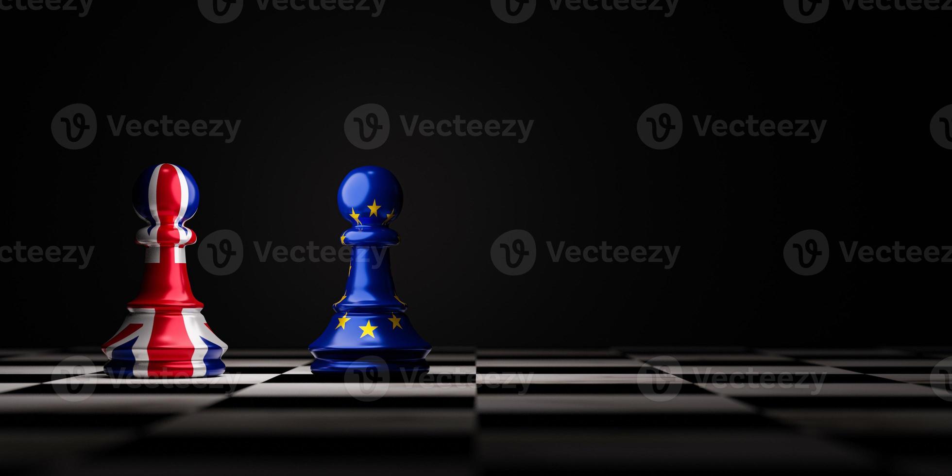 Battle of United Kingdom and EU flag which print screen on pawn chess , England have business conflict after out of EURO zone concept by 3d render. photo