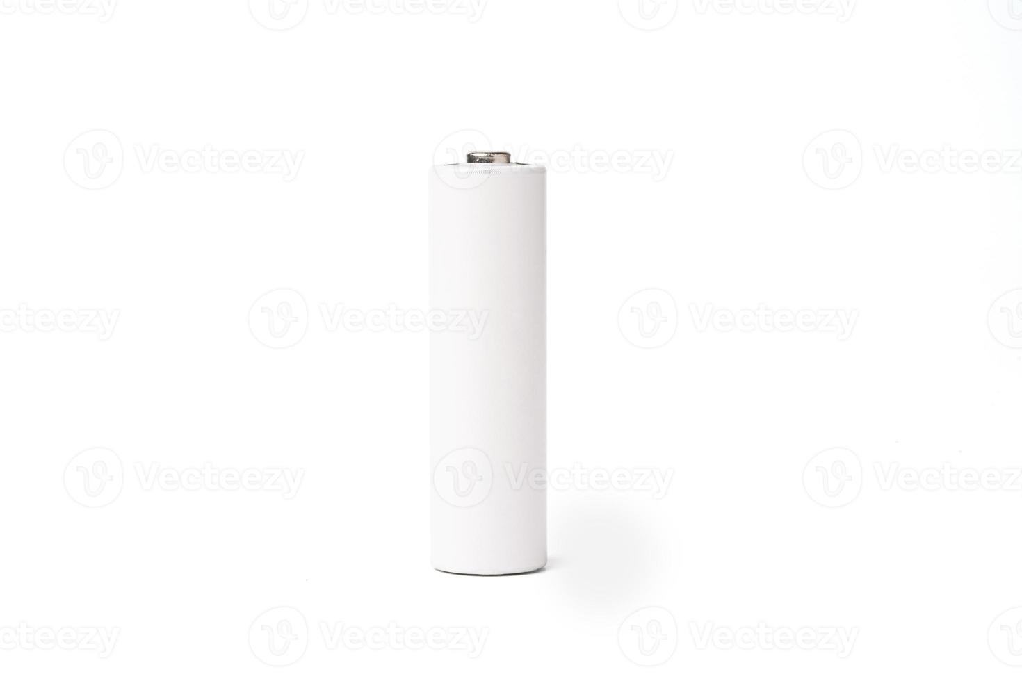 Isolated of one white alkaline battery AA size on white background with clipping path , Carbon zinc for one time use and rechargeable battery , Clipping path. photo