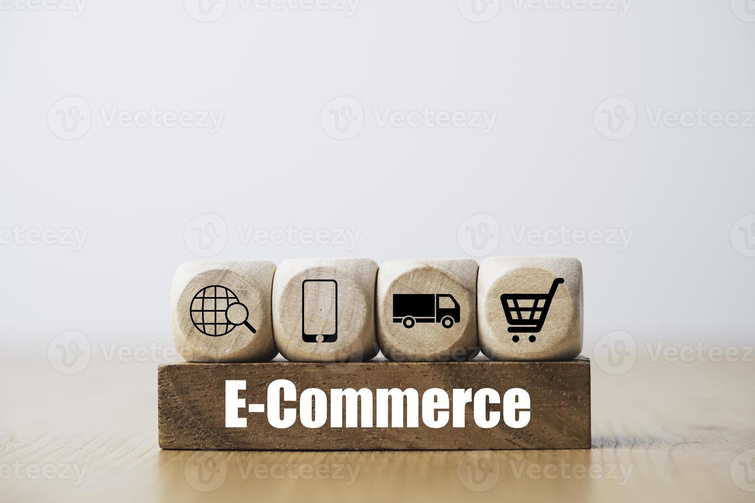 Online shopping and e-commerce icon include trolley cart credit card and delivery truck concept. photo