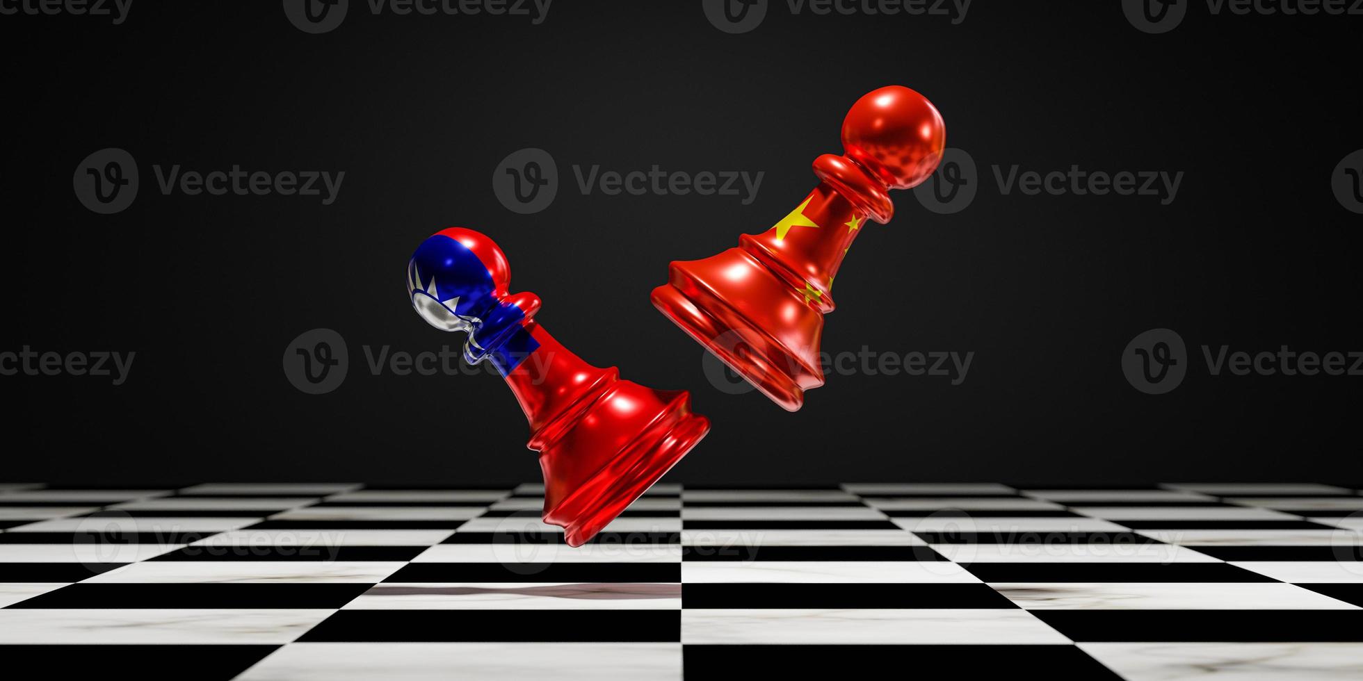China flag and Taiwan flag print screen on pawn chess for fighting on chess board , China and Taiwan conflict crisis concept. photo