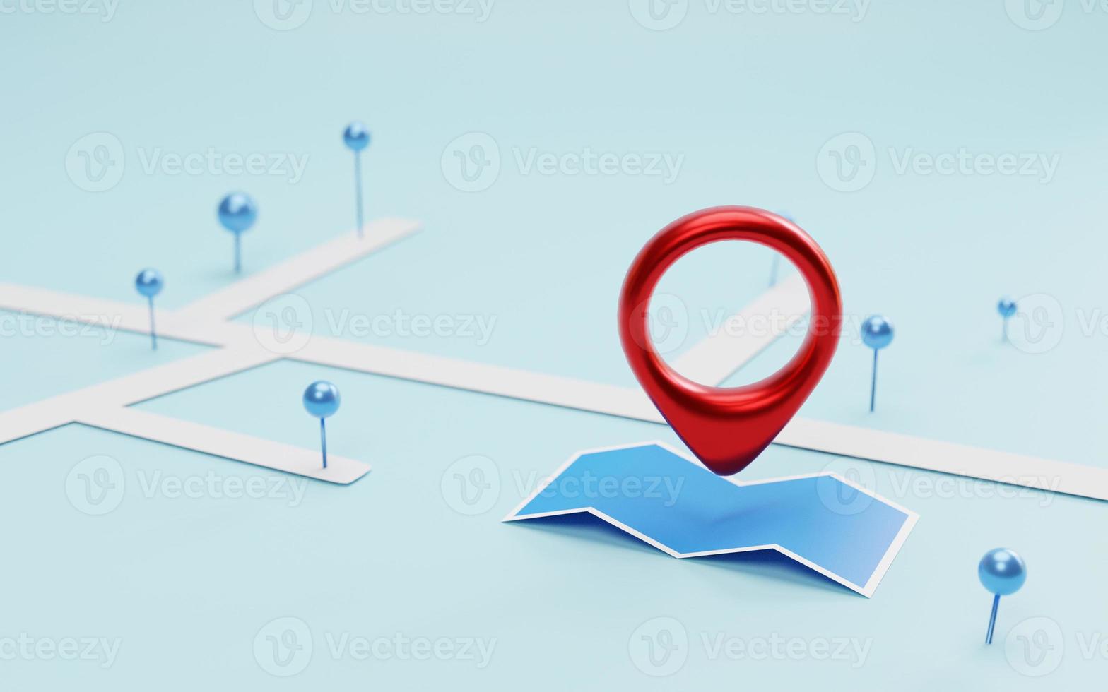 Red Locator and blue location pin on navigator with map for search concept by 3d render. photo