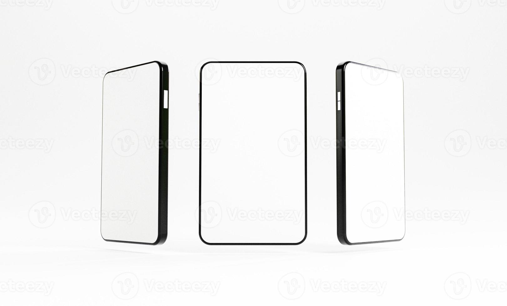 Smartphone mockup , Isolated of Three angles mobile phone with blank screen frame template on white background by 3d render. photo