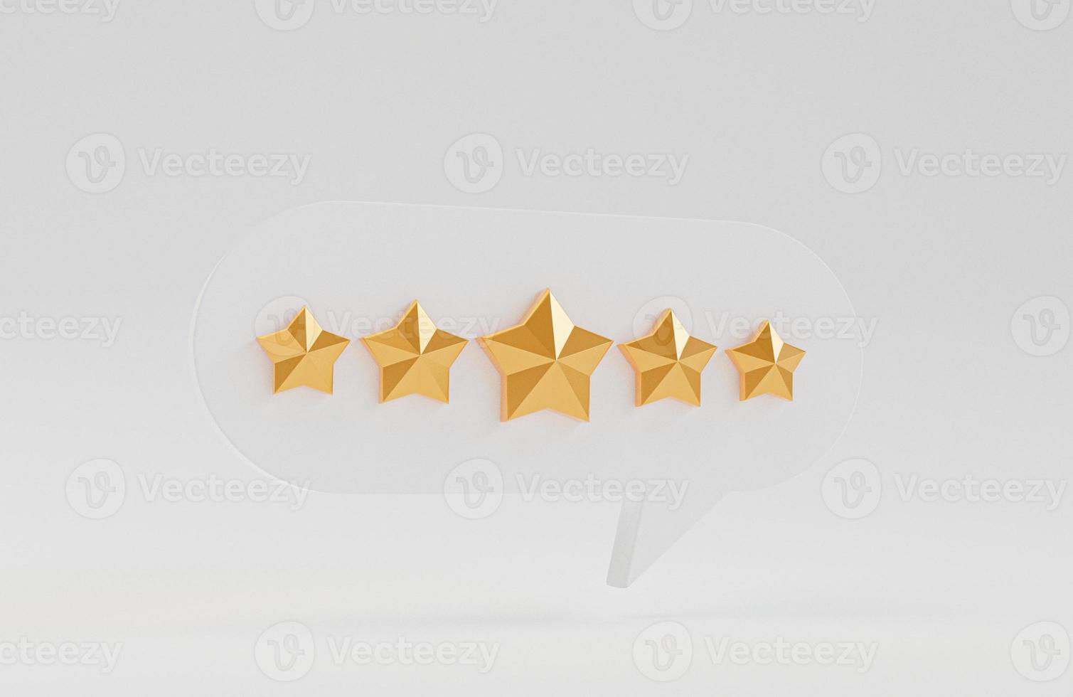 Five golden stars inside white message box for client excellent evaluation by 3d render. photo
