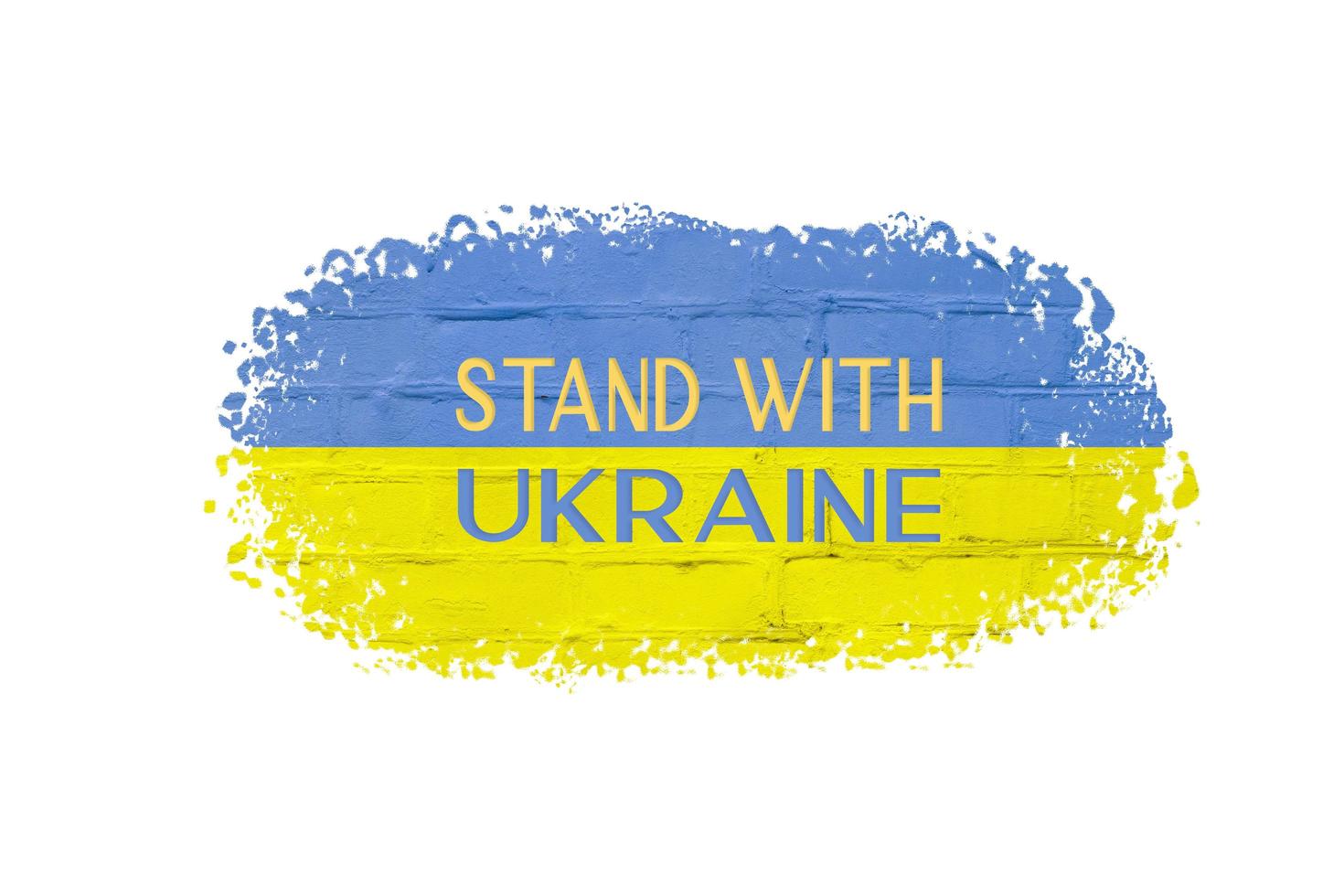 Brick texture in the colors of the yellow-blue flag of ukraine and text Stand with Ukraine photo