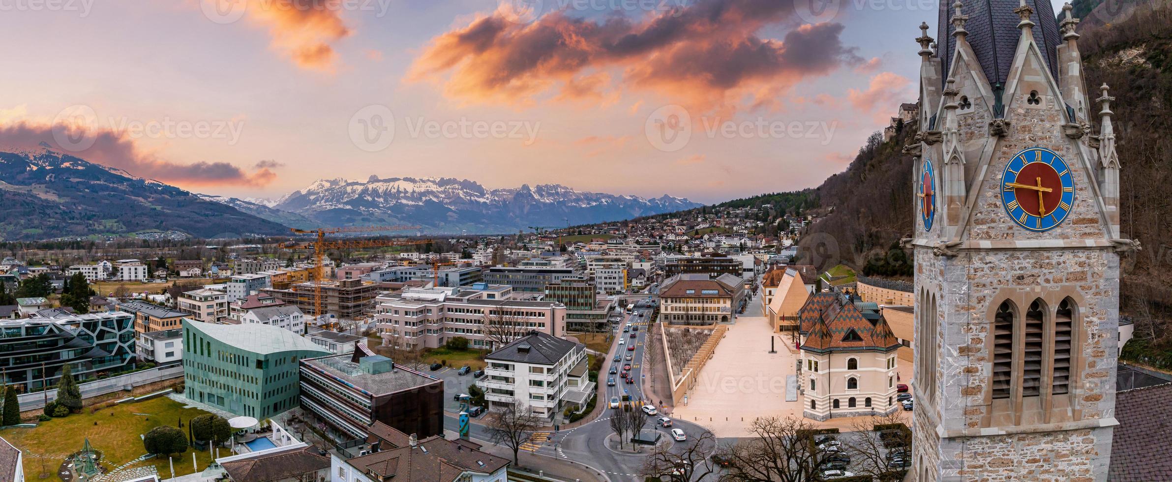 Aerial view of Cathedral of St. Florin in Vaduz, Liechtenstein. photo