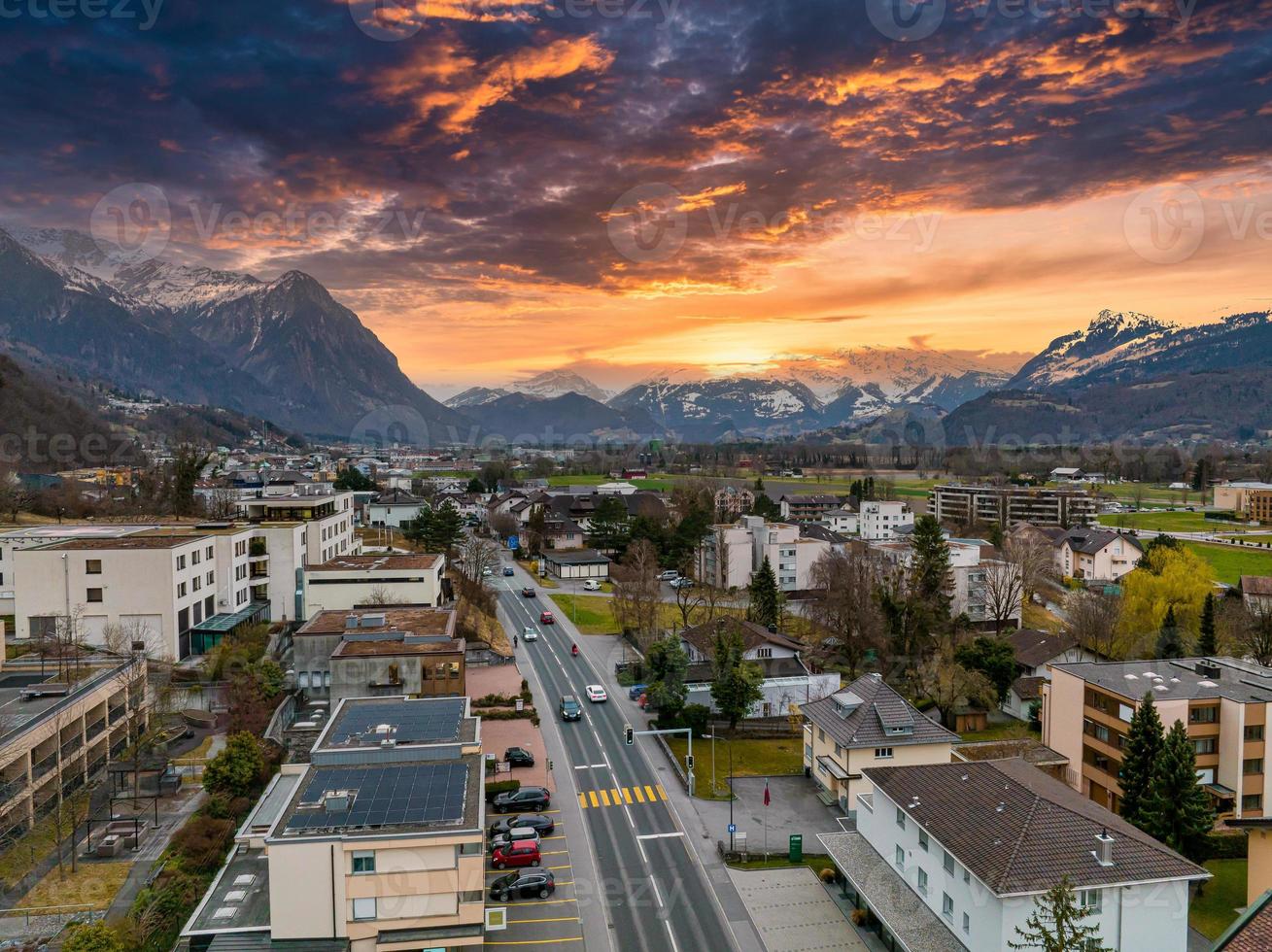 Aerial view of Vaduz, the capital of Liechtenstein photo