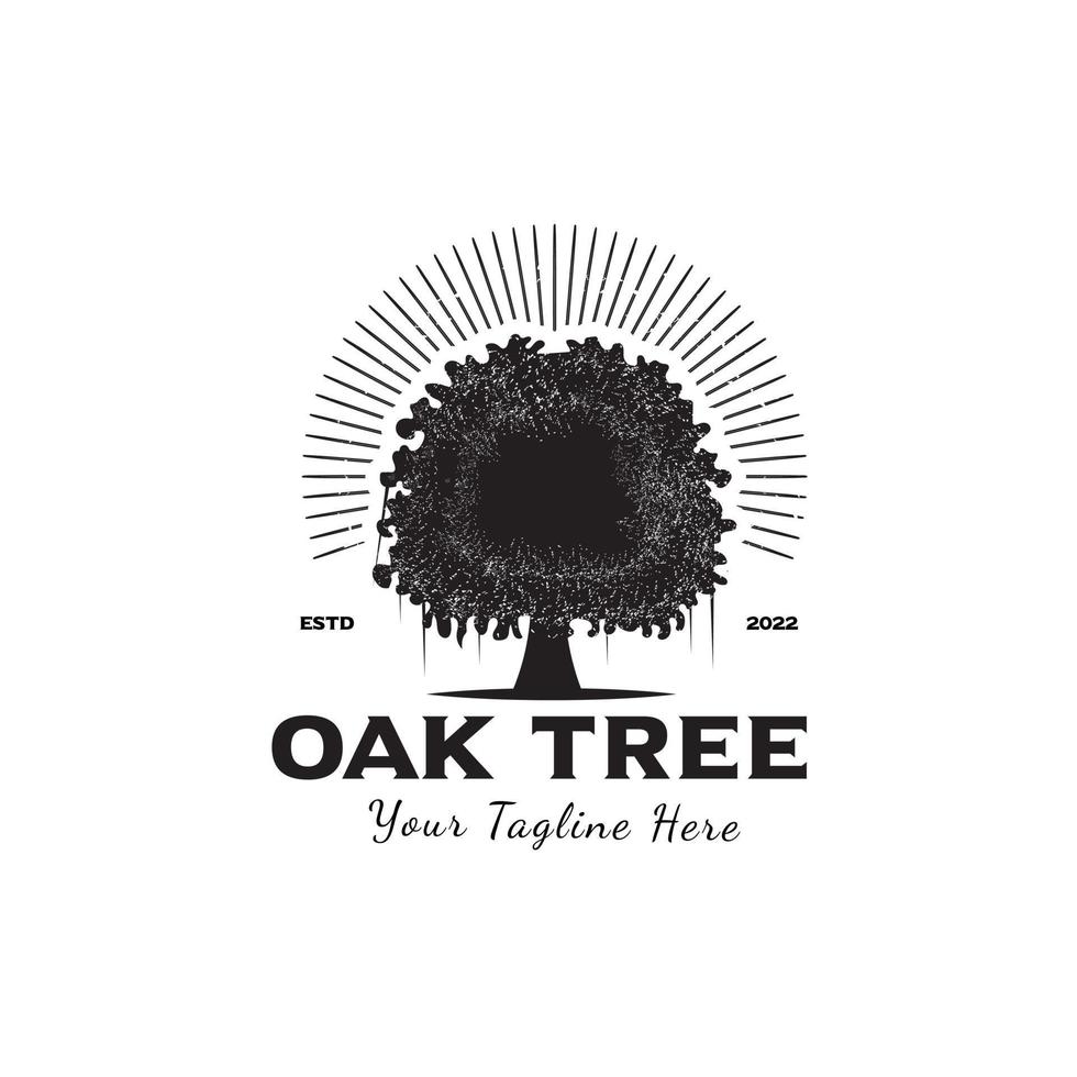 Vector oak tree logo template with sunshine isolated on white background.