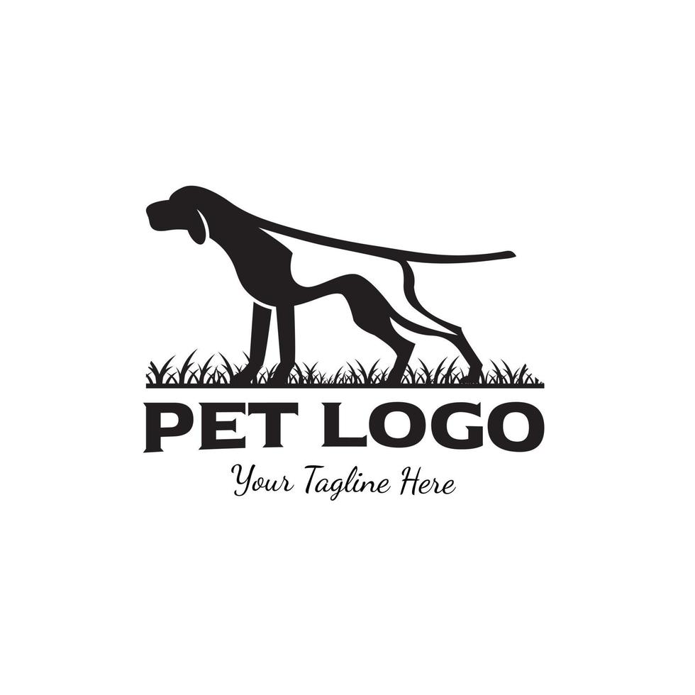 Isolated Dog Silhouette On White Background. Vector objects for Labels, Badges, Logos and other Designs. Dog Logo, Hunter Logo, Hunting Dog, Dog Icon, Dog Silhouette.