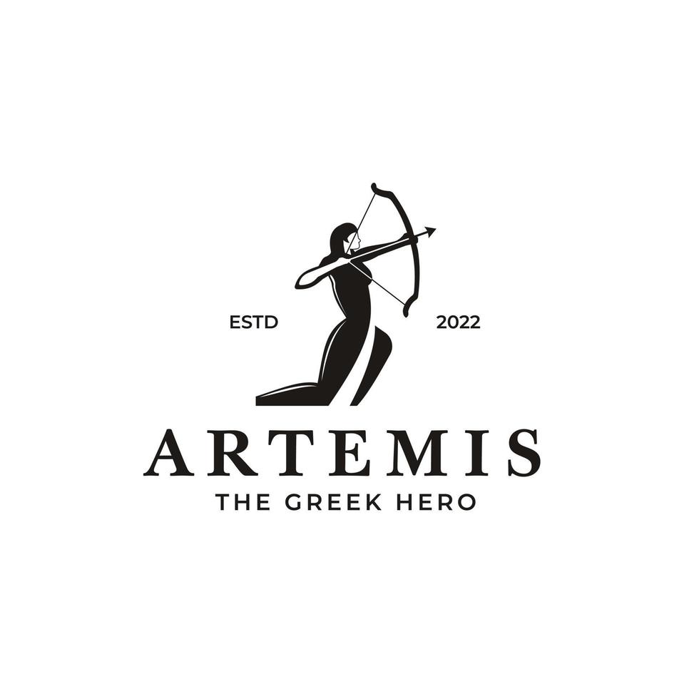 Greek goddess Artemis with bow and arrow logo. vector