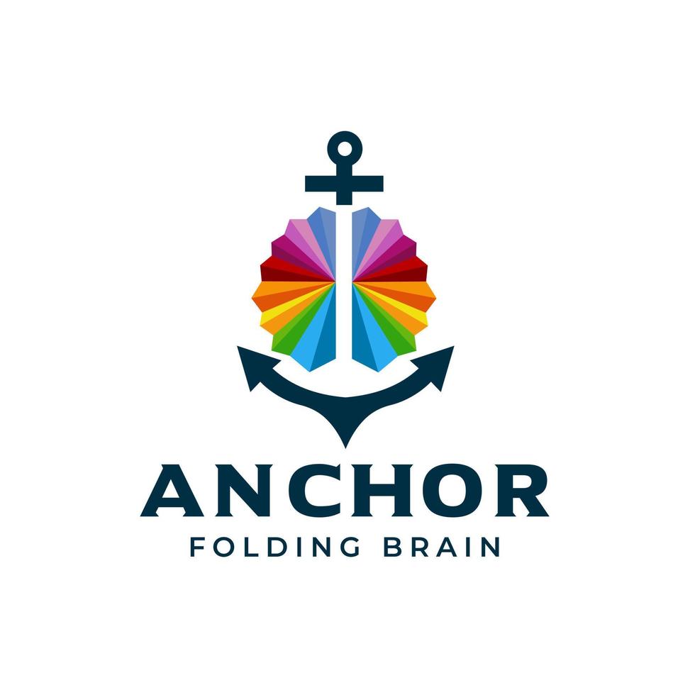 logotipo de ilustración de cerebro y ancla de estilo plegable colorido vector