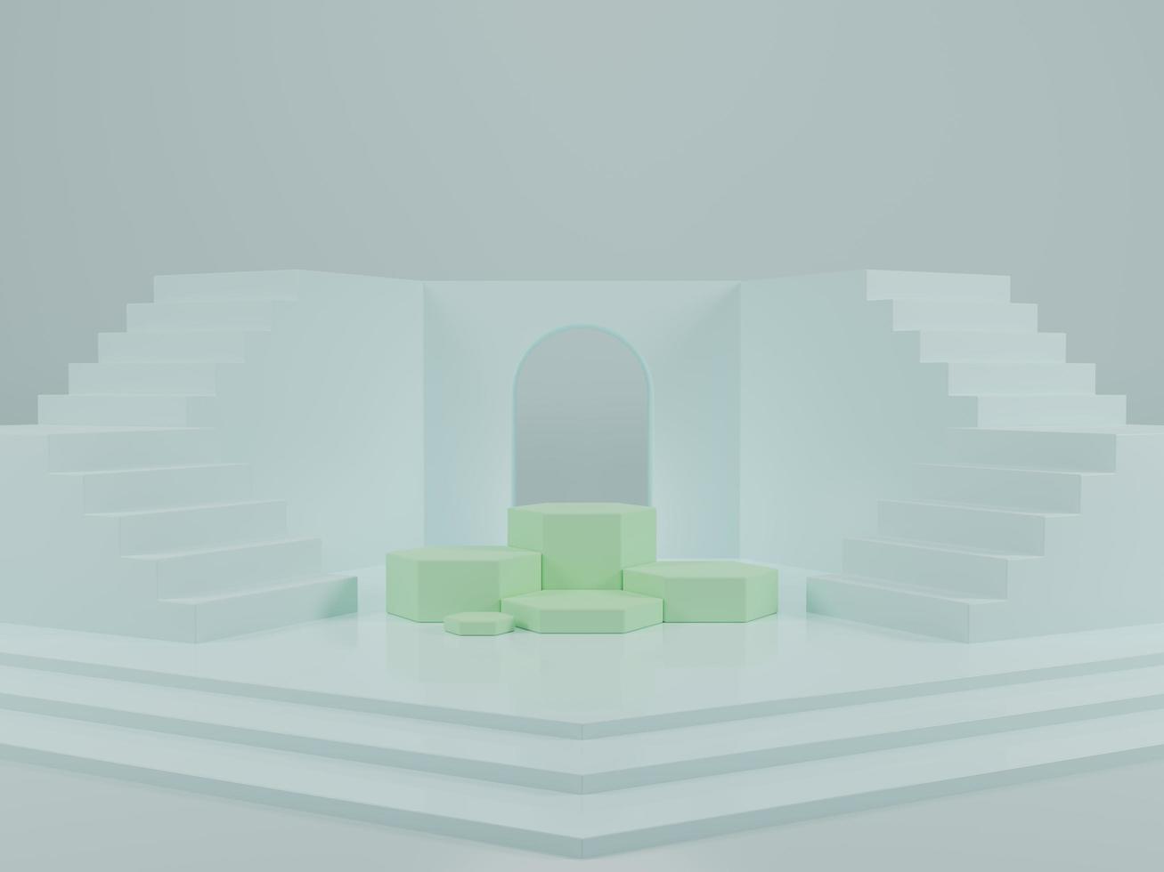 podio hexagonal con escaleras sobre fondo azul claro ilustración 3d foto