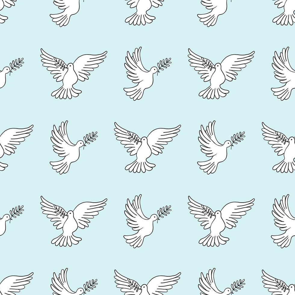Seamless pattern with a dove and an olive branch. Pigeon a symbol of peace vector