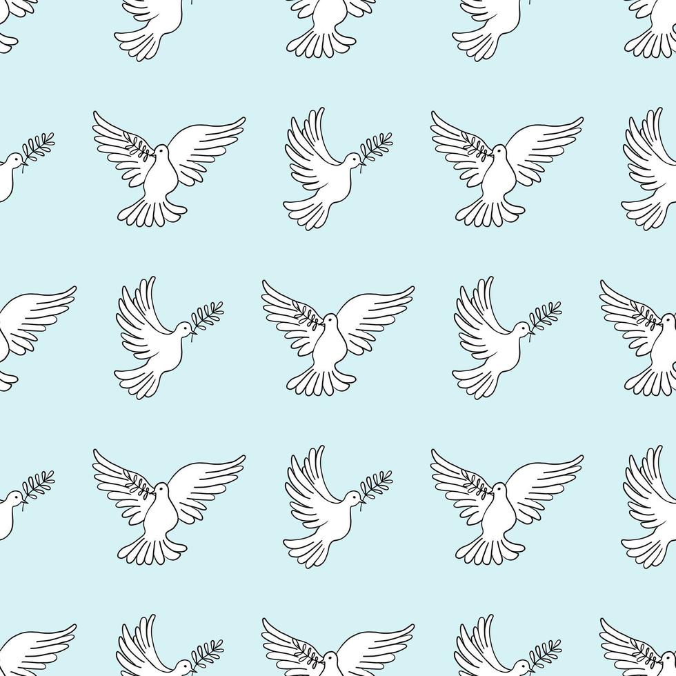 Seamless pattern with a dove and an olive branch. Pigeon a symbol of peace vector