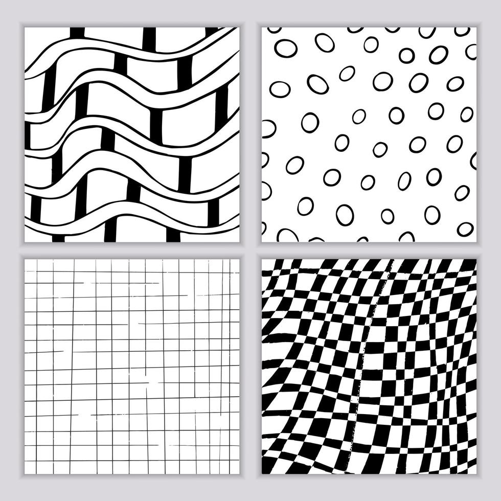 Set of geometric patterns of hand drawn elements. Vector background of stripes, dots, circles in black on white background. Modern minimalist design