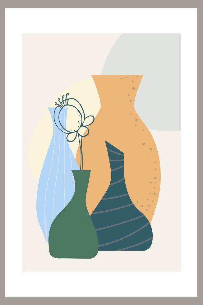 Template with abstract composition of simple shapes. tropical palm leaves in a vase vector