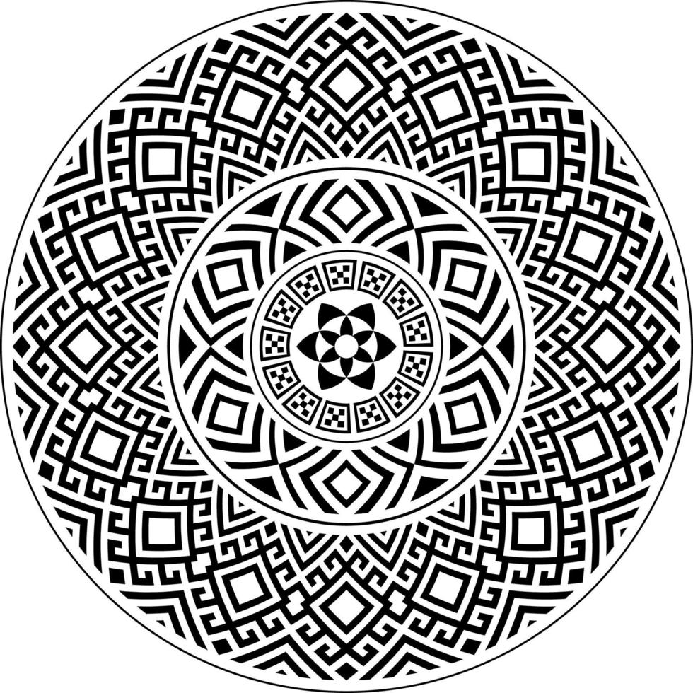 Tribal Polynesian mandala design, geometric Hawaiian tattoo style pattern vector ornament in black and white.