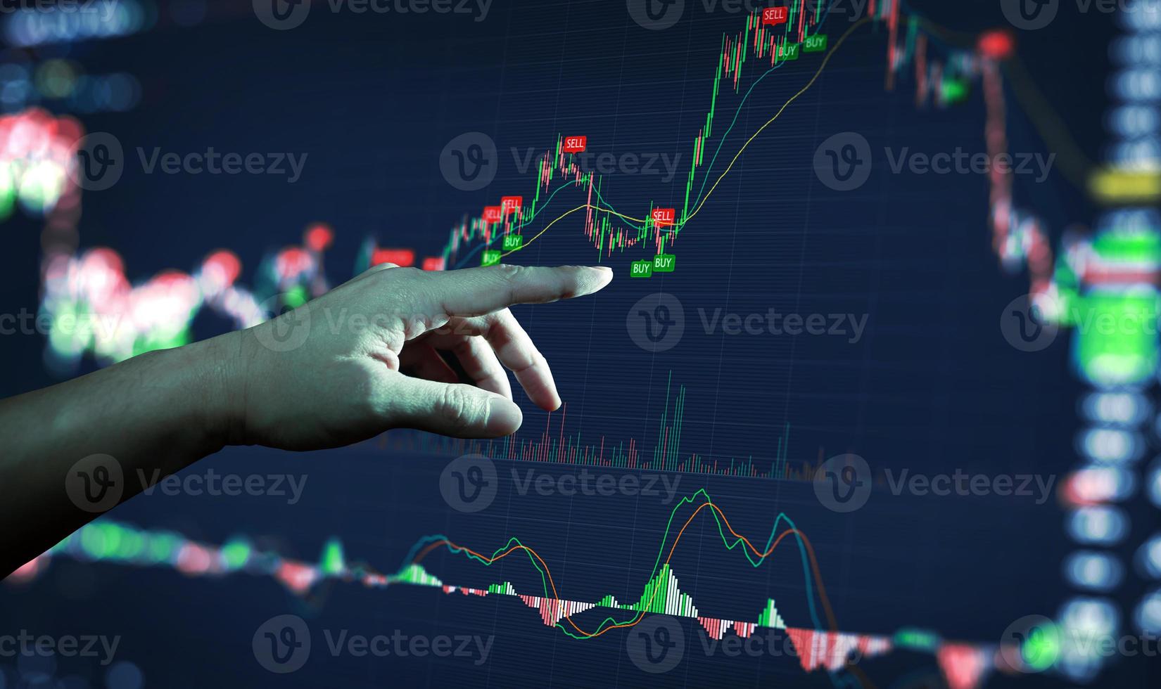 Trading data index investment growth chart. Cryptocurrency and Forex Concept. photo