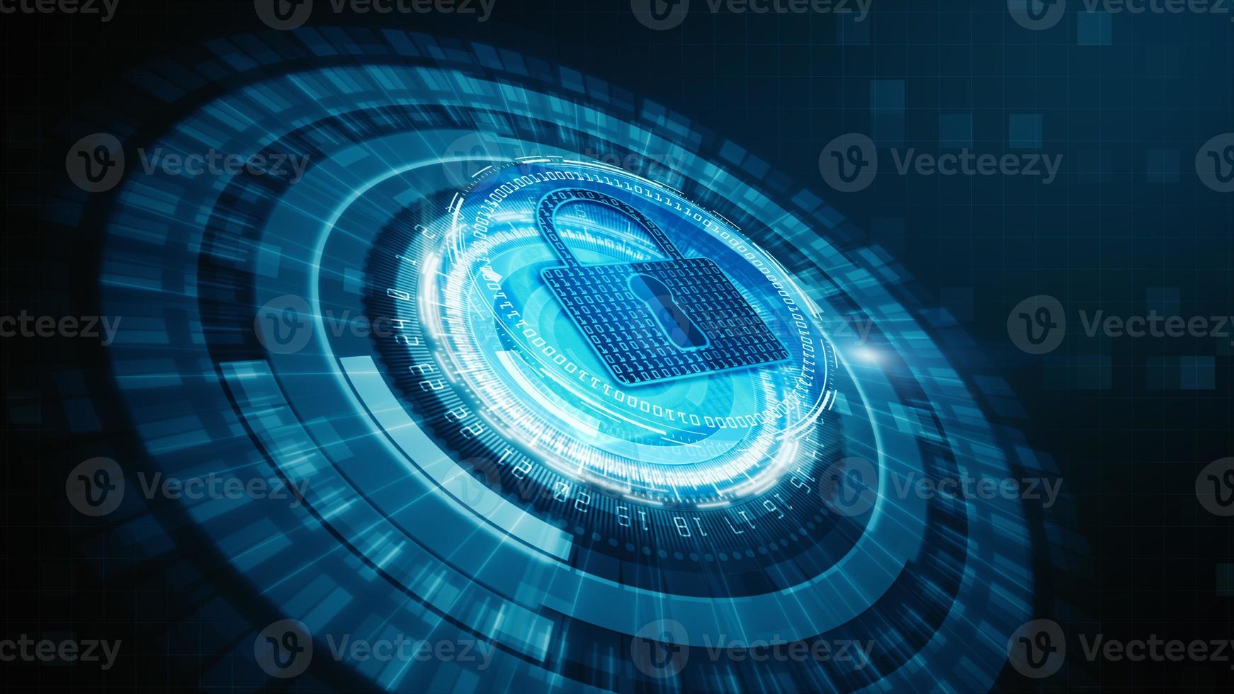 icono de hud y candado seguridad cibernética de la protección de la red de datos digitales, concepto de fondo de red de tecnología futura foto