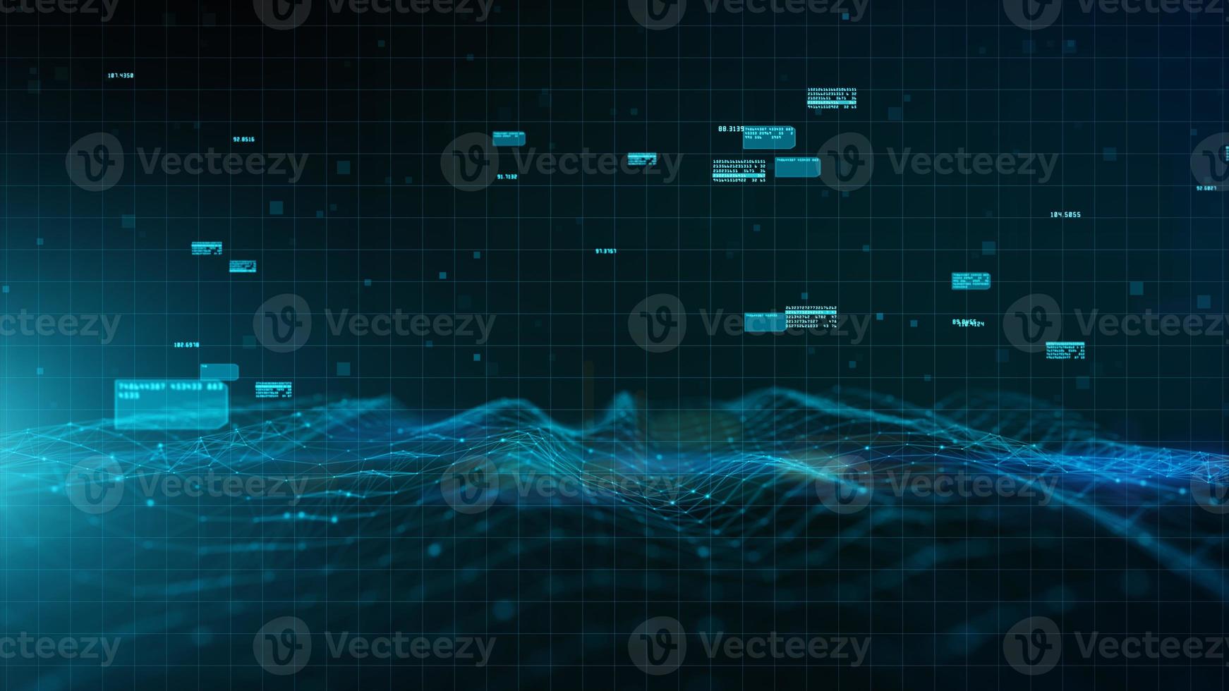 Blue Digital Cyberspace Digital data network connections, Wave flowing with lines and dots connection, Technology communication or Hi-Tech digital display holographic information background. photo