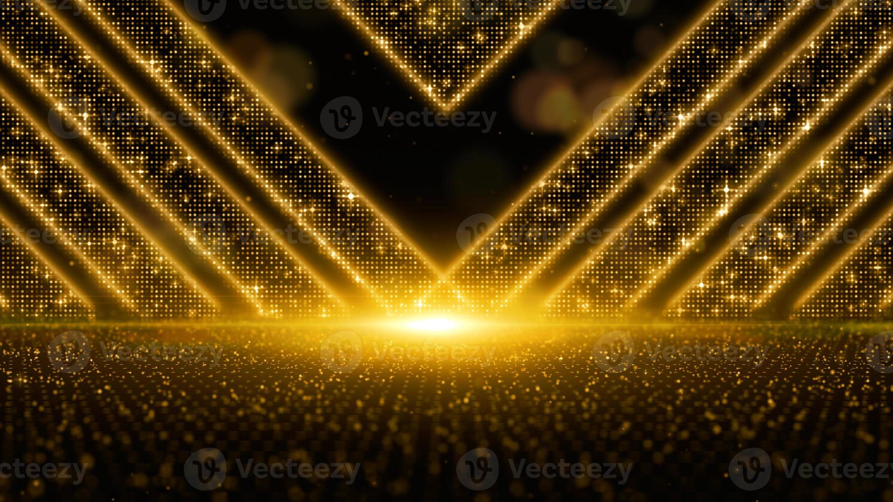 Digital gold color particles flow with dust and bokeh, Digital Stage floor and lighting for display your product background photo