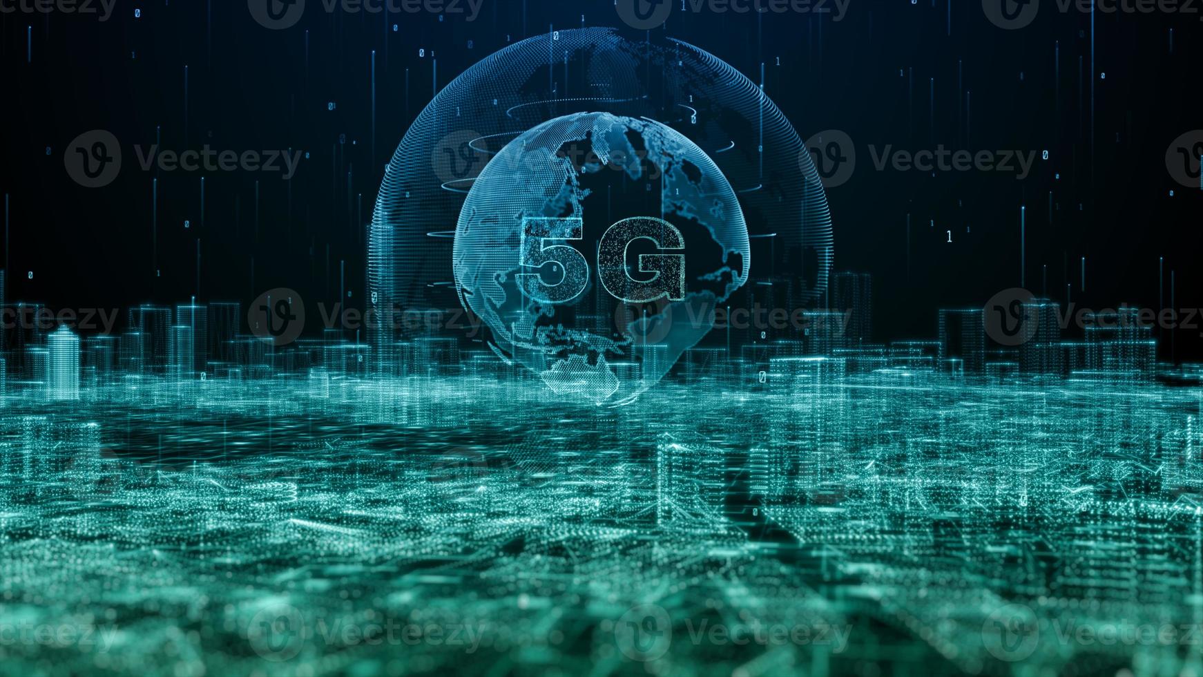 Smart city, Digital cyberspace with particles and Digital data Network connections, Global 5g high speed internet connection and Data analysis process big data background concept. photo