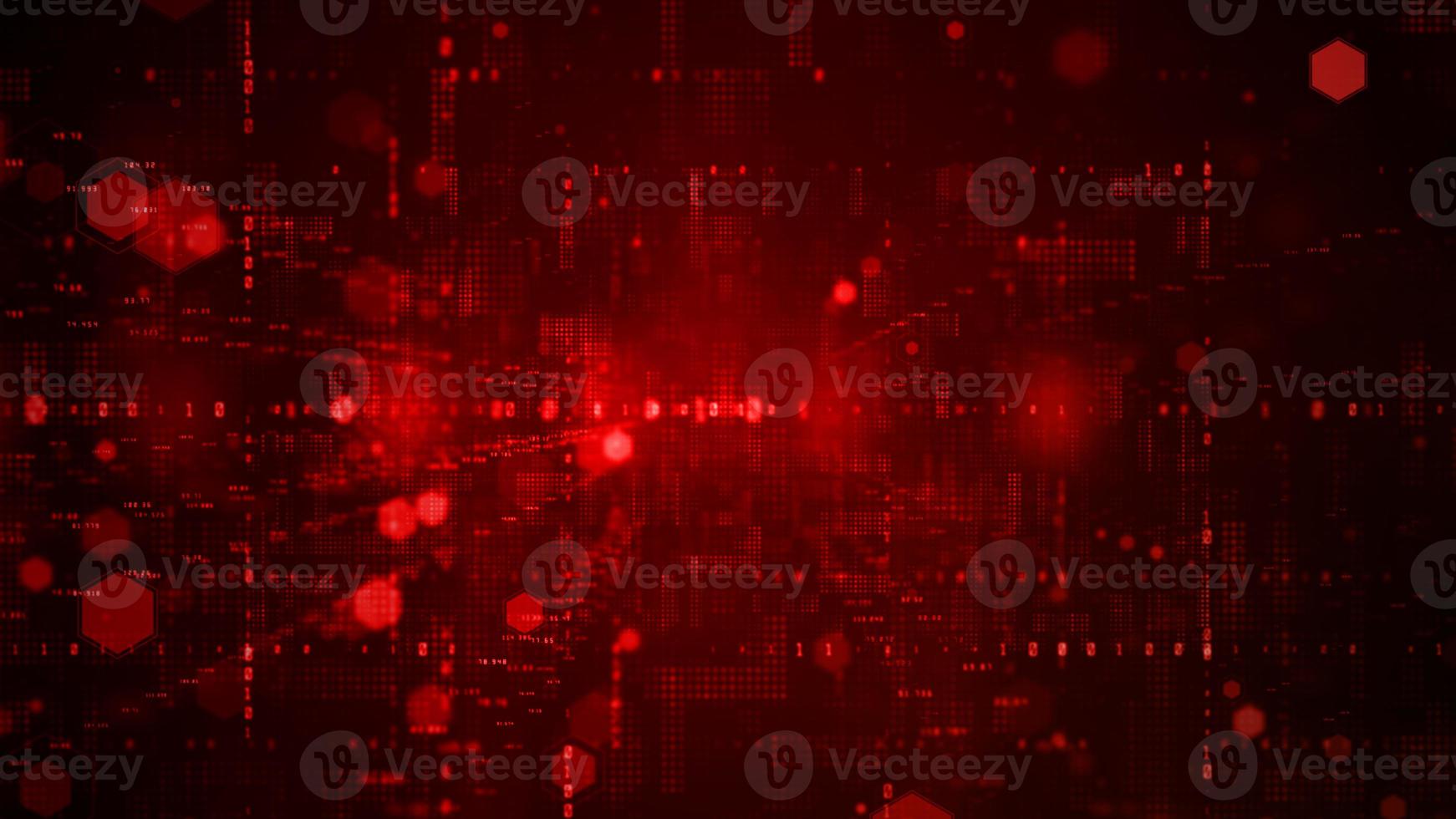 Digital cyberspace with particles and Digital data network connections concept on red background photo