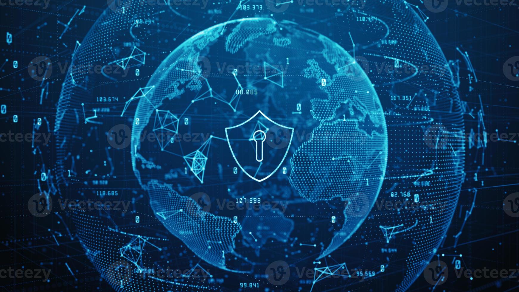 icono de escudo de datos digitales de seguridad cibernética, protección de red de datos digitales, conexión a Internet de alta velocidad de red global 5g y fondo de análisis de datos grandes foto