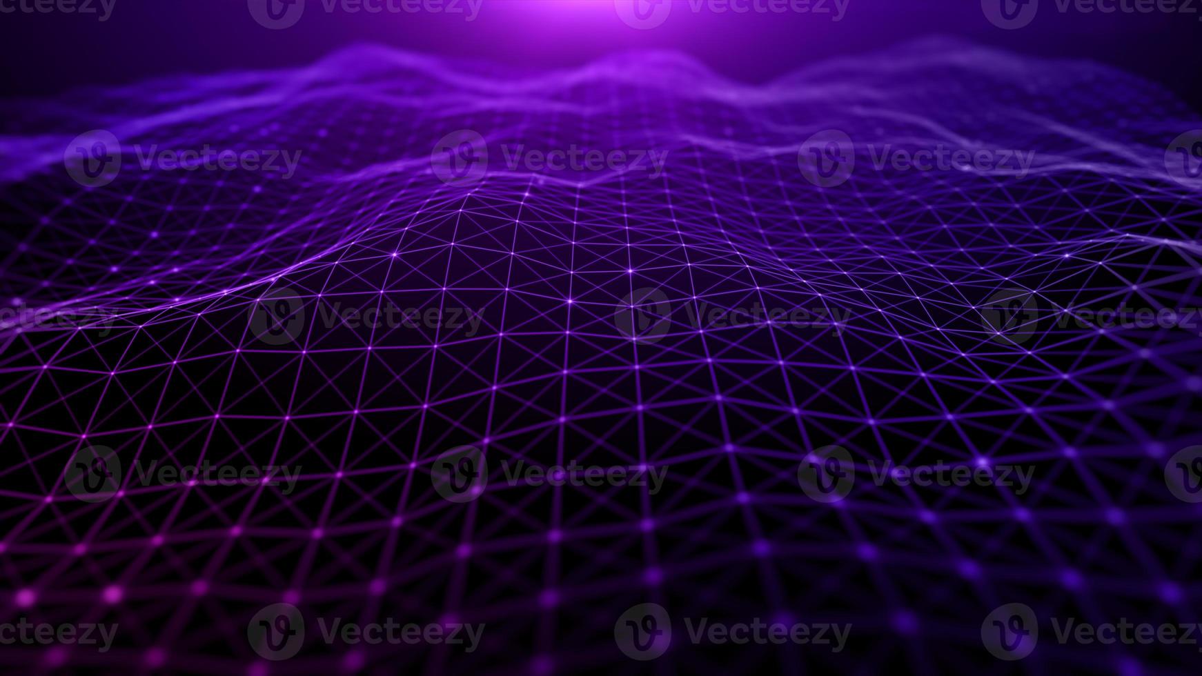 Digital cyberspace futuristic, Purple color particles wave flowing with lines and dots connection, Technology network abstract background . 3d rendering photo