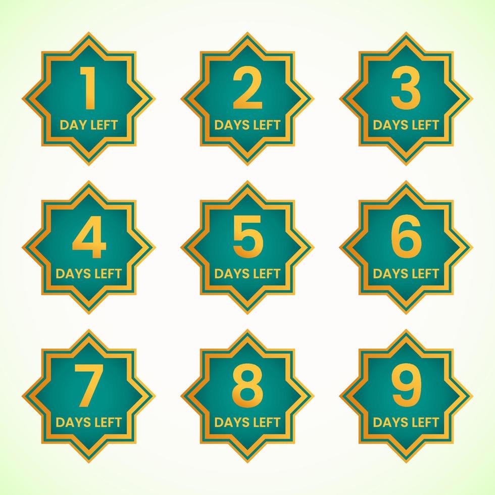 islamic countdown number days left badge design vector