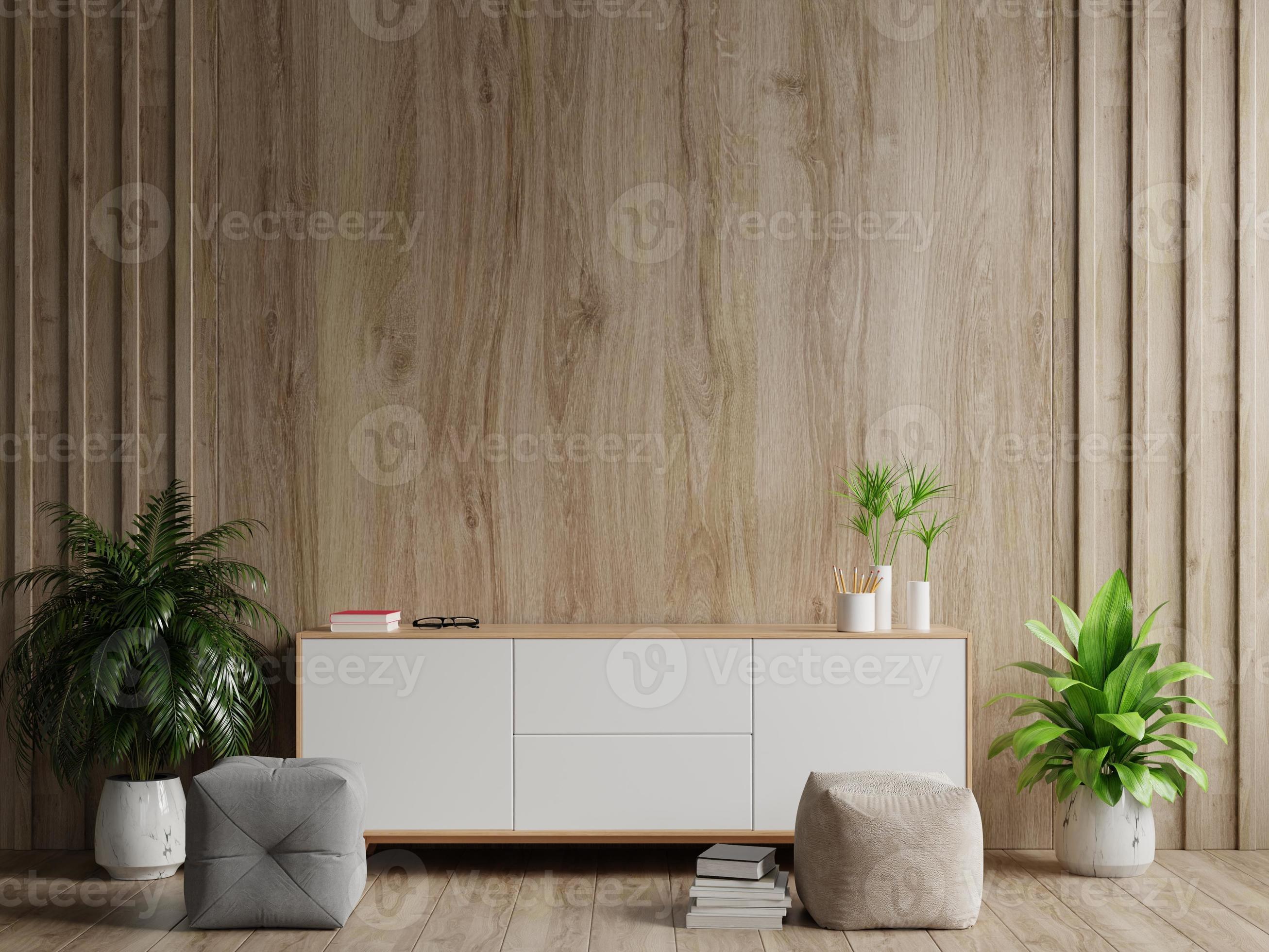 Cabinet TV in modern living room with decoration on wooden wall background.  6970983 Stock Photo at Vecteezy