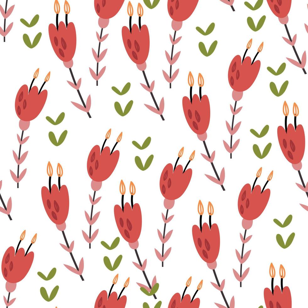 Plant pattern red abstract flowers vector