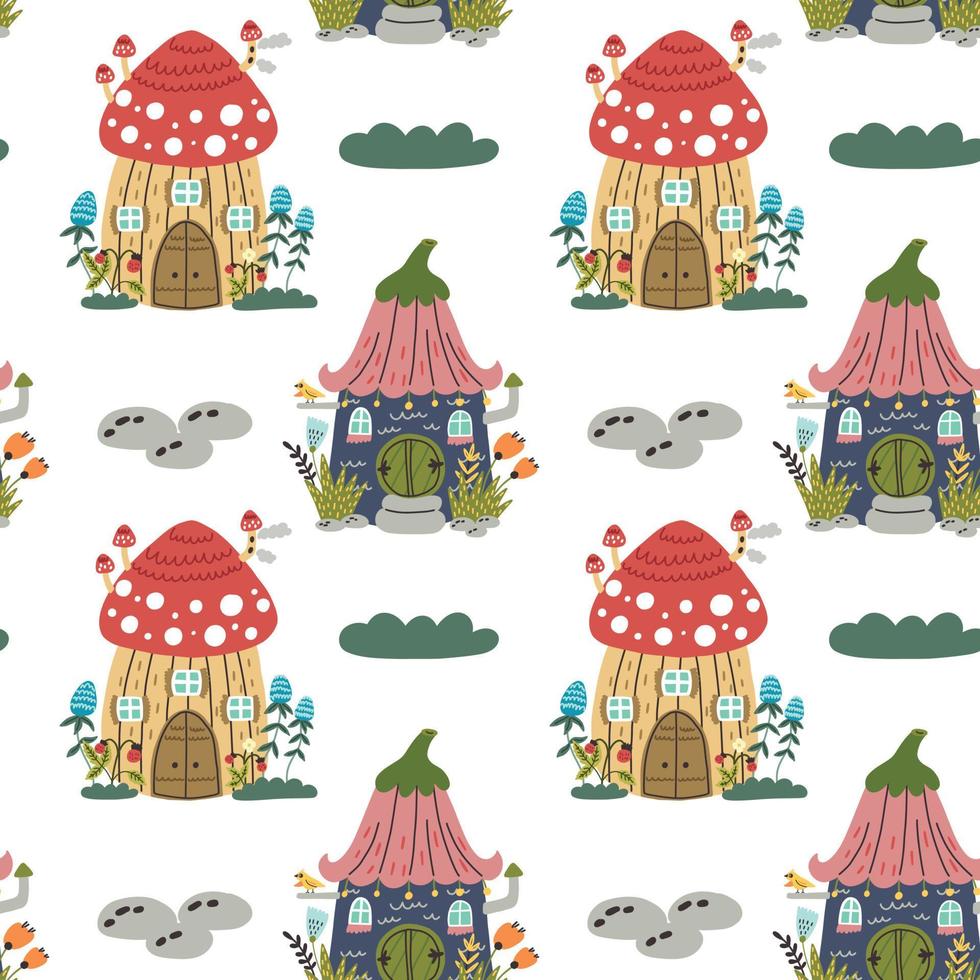 Pattern forest magic houses vector