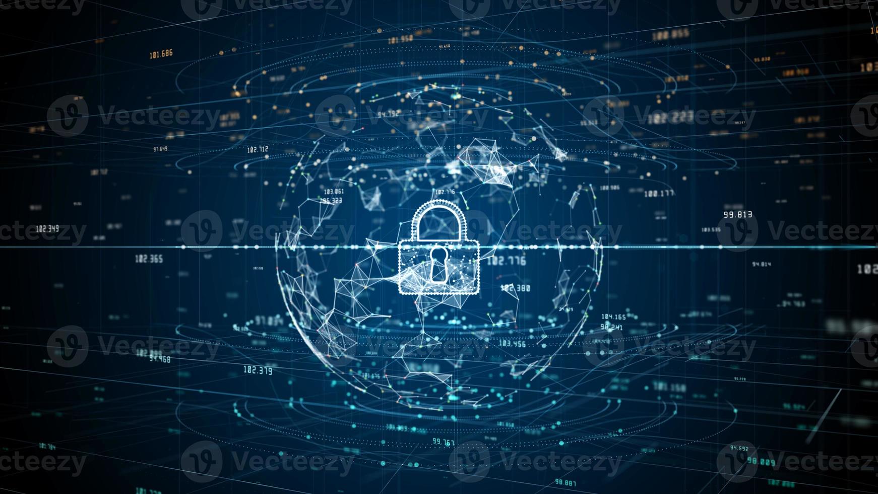 icono de candado de datos digitales de seguridad cibernética, protección de red de datos digitales, conexión a Internet de alta velocidad de red global 5g y fondo de análisis de datos grandes. foto